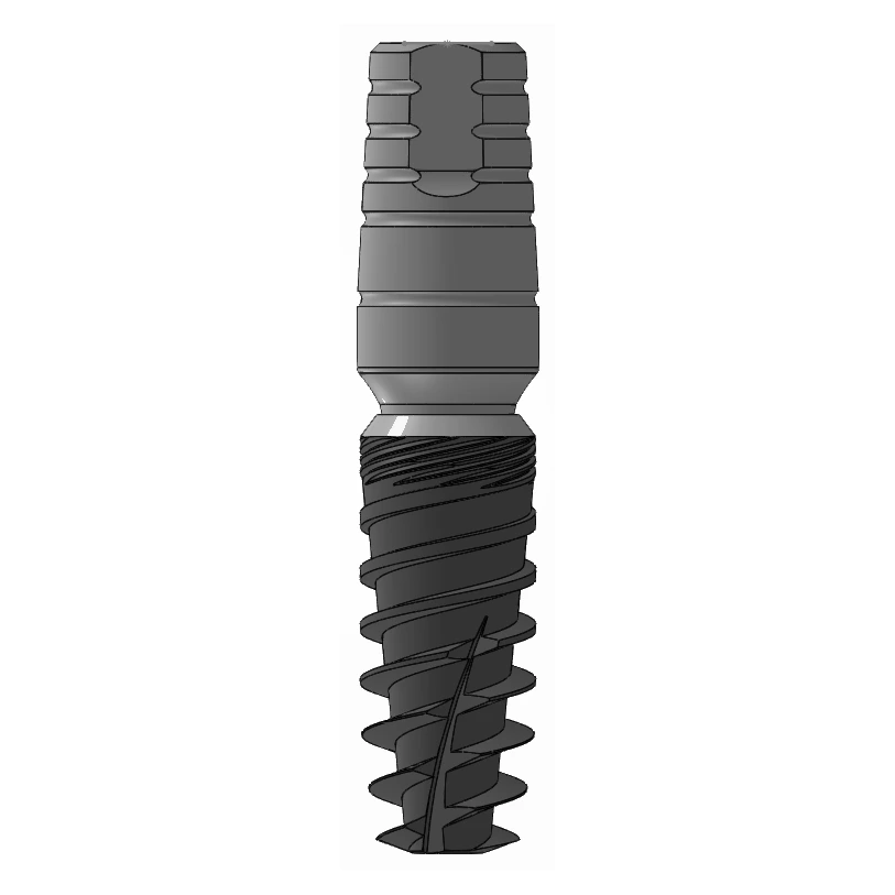 An i-Fix implant engaged on its driver, ready to be seated along the planned axis