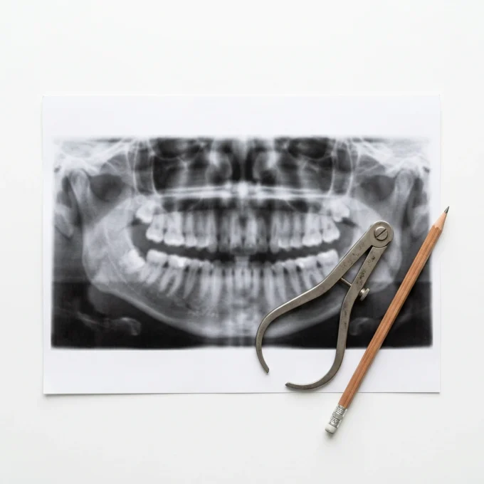 Radiographic planning of an implant position against the intended restoration